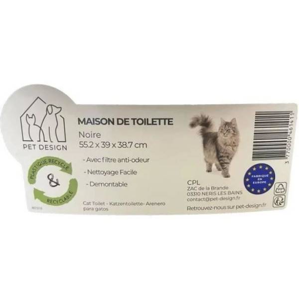 SACHA Maison de toilette pour chat - Bac a litiere - 56 x 40 x 39 cm - Noir et blanc - PET DESIGN - Image 6