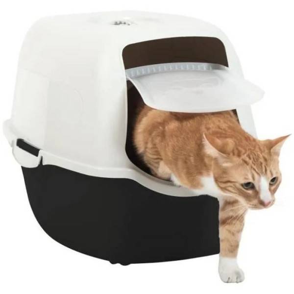 SACHA Maison de toilette pour chat - Bac a litiere - 56 x 40 x 39 cm - Noir et blanc - PET DESIGN - Image 4