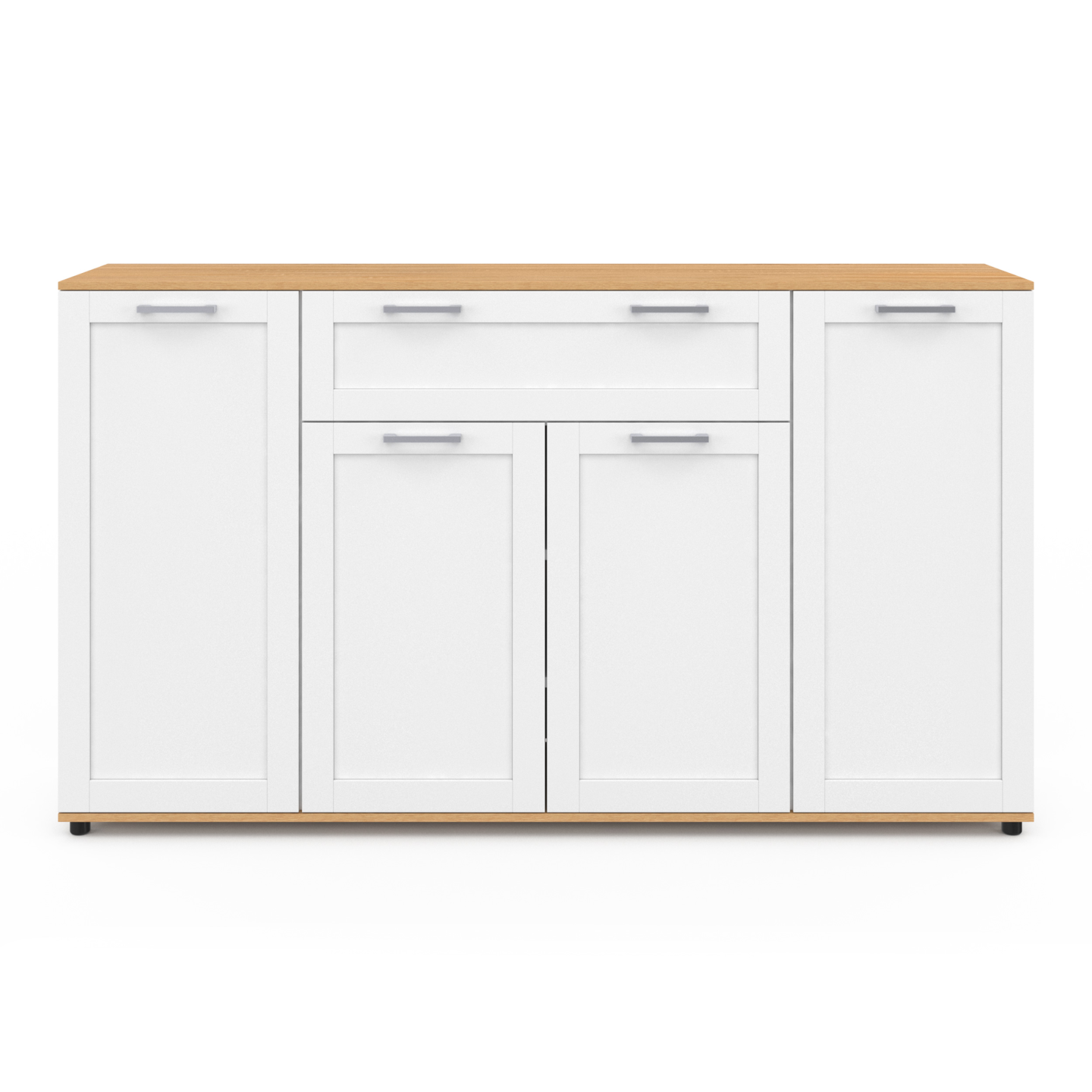 Buffet 140 cm VITO 4 portes et 1 tiroir blanc et bois - Image 3