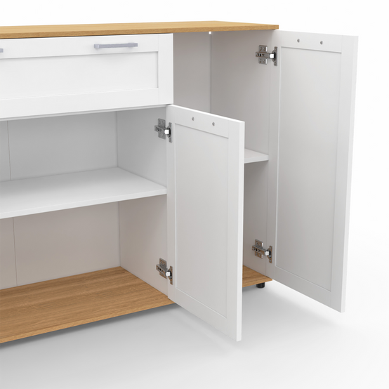 Buffet 140 cm VITO 4 portes et 1 tiroir blanc et bois - Image 6