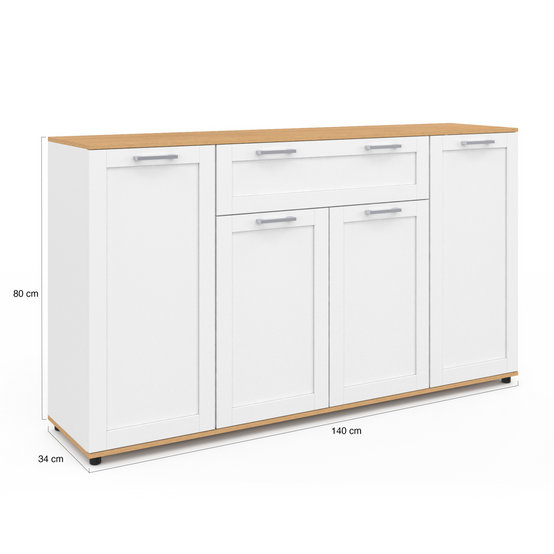Buffet 140 cm VITO 4 portes et 1 tiroir blanc et bois - Image 5