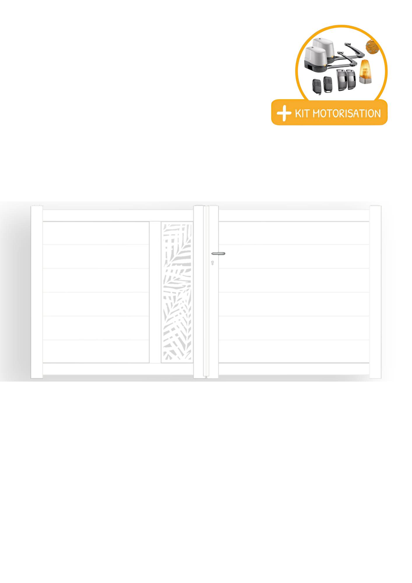 Portail Packit - Portail alu battant découpe laser en kit +MOT dim. L.3000 (entre piliers) X H.1500 mmMOT LOCKYVIA (à bras)  Blanc (RAL 9010)