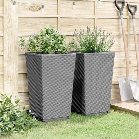 Maison Chic - Lot de 2 Jardinières, Bac à fleurs, Pot de fleurs gris clair 32,5x32,5x57 cm polypropylène - Imagen 3