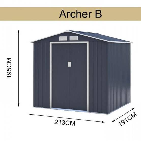 No name - Abri de jardin en métal 4,07 m² - 213 x 191 x 195 cm - MARS -Kit d'ancrage inclus, 2 portes coulissantes - Gris - Image 3