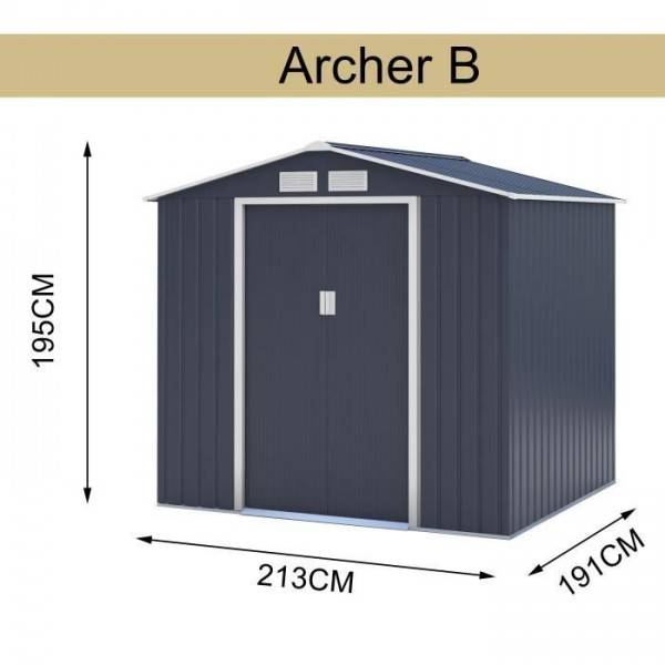 No name  - Abri de jardin en métal 4,07 m² - 213 x 191 x 195 cm - MARS -Kit d'ancrage inclus, 2 portes coulissantes - Gris - Image 3