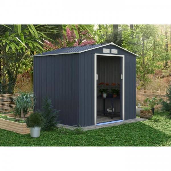 No name  - Abri de jardin en métal 4,07 m² - 213 x 191 x 195 cm - MARS -Kit d'ancrage inclus, 2 portes coulissantes - Gris - Image 2