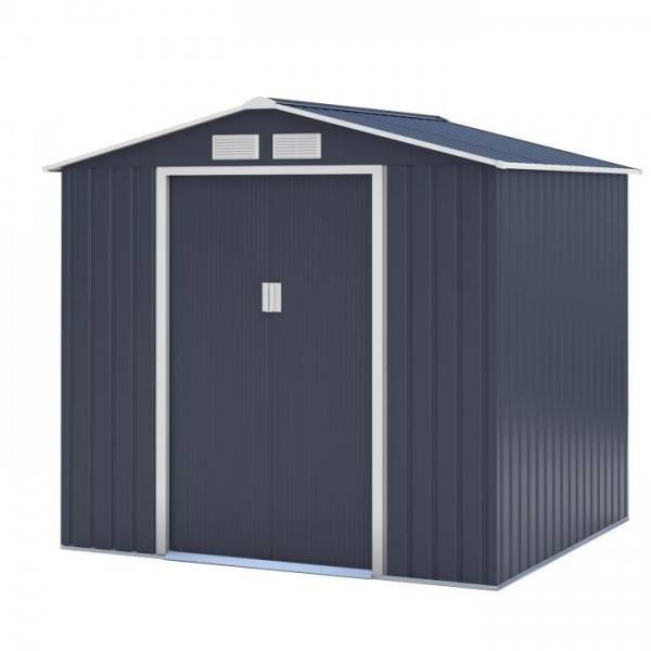 No name  - Abri de jardin en métal 4,07 m² - 213 x 191 x 195 cm - MARS -Kit d'ancrage inclus, 2 portes coulissantes - Gris - Image 1