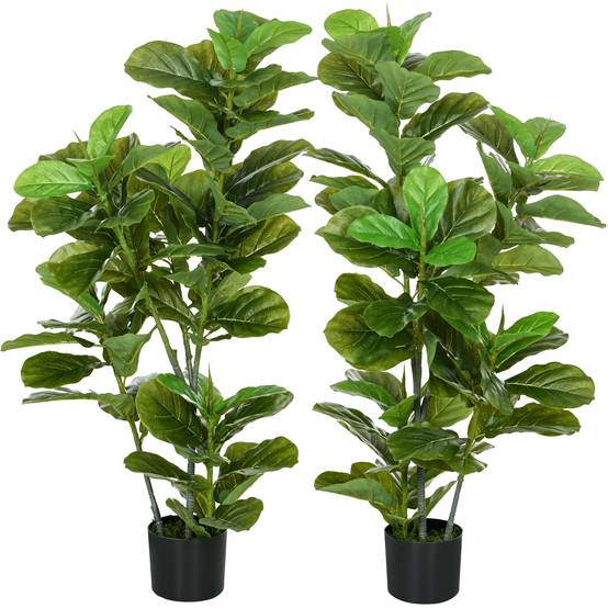 Lot de 2 plantes artificielles figuiers artificiels à feuilles arbre artificiel avec pot inclus hauteur 110 cm vert - Image 2