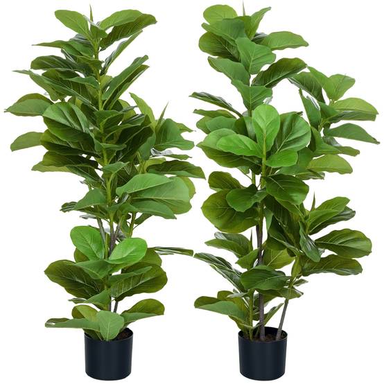 Lot de 2 plantes artificielles figuiers artificiels à feuilles arbre artificiel avec pot inclus hauteur 110 cm vert - Image 1