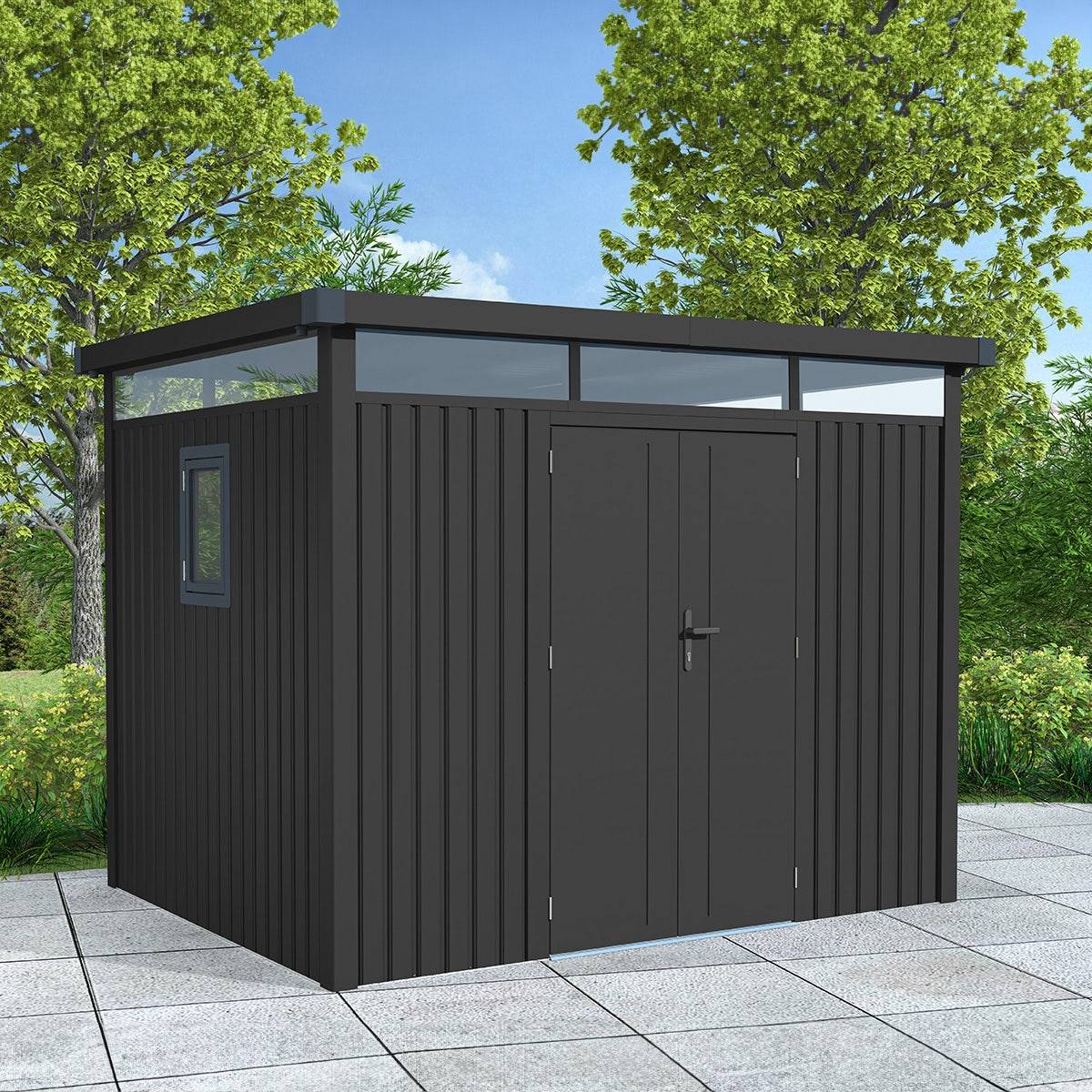 Abri de jardin moderne gris anthracite toit plat en acier galvanisé - Image 9
