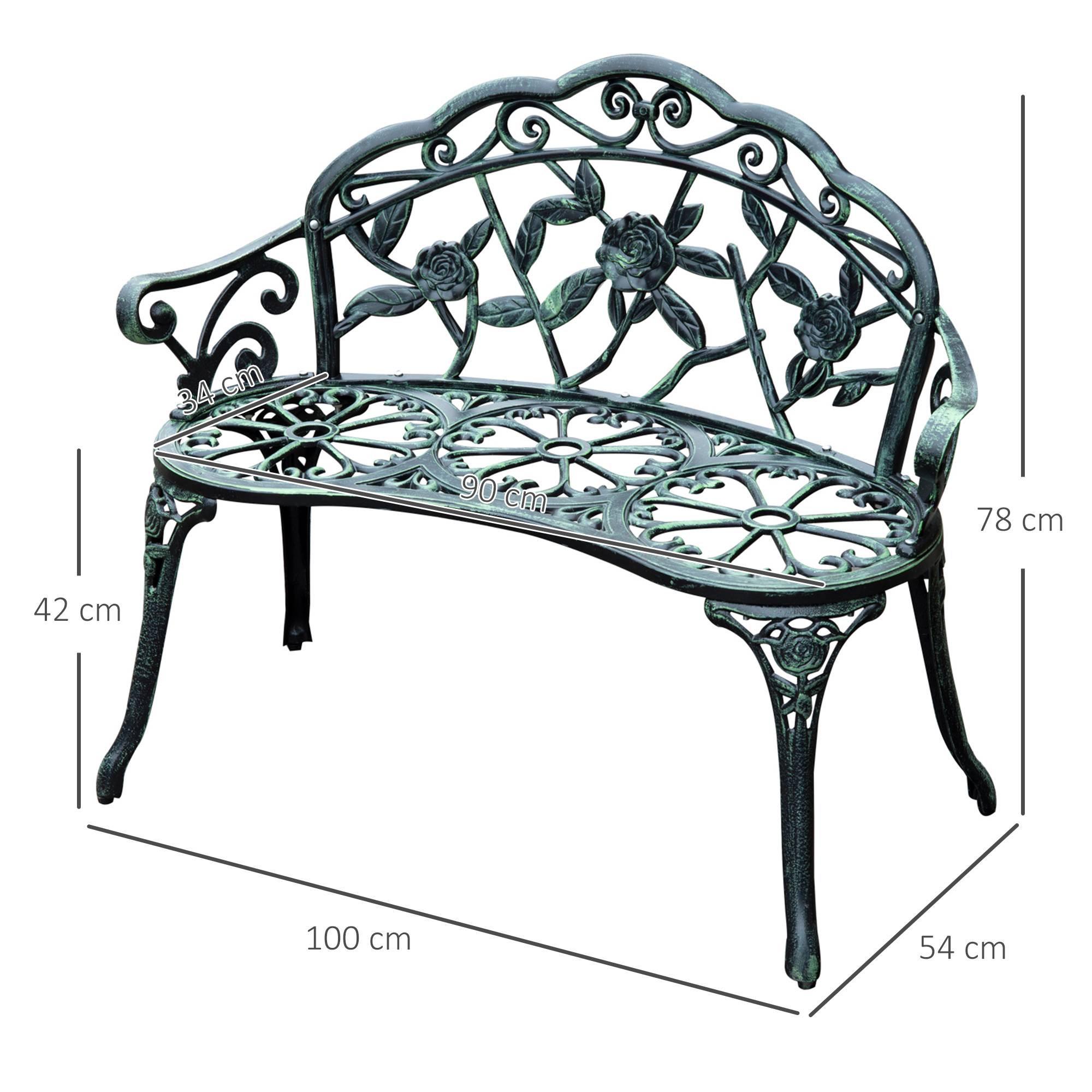 ComfortXL - Banc de jardin romantique fonte aluminium 2 places motif floral vert antique 100cm - ComfortXL Outdoor Living - Image 3