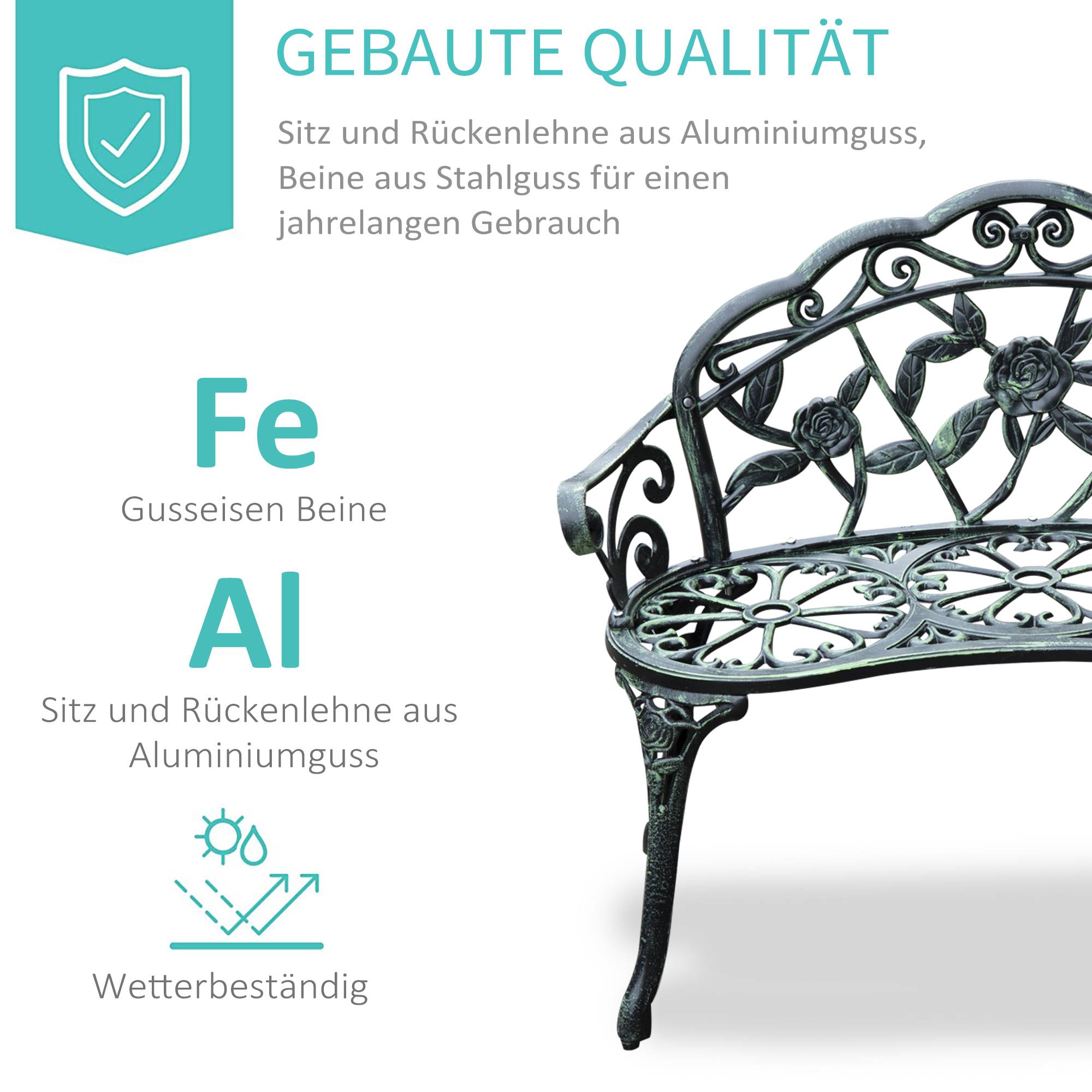 ComfortXL - Banc de jardin romantique fonte aluminium 2 places motif floral vert antique 100cm - ComfortXL Outdoor Living - Image 4