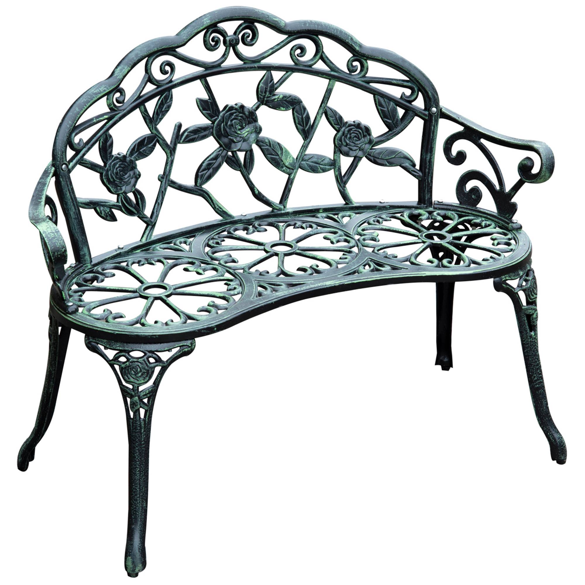 ComfortXL - Banc de jardin romantique fonte aluminium 2 places motif floral vert antique 100cm - ComfortXL Outdoor Living - Image 2