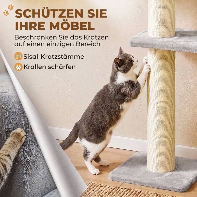 Kit mur d'escalade pour chat 3 pièces, éléments muraux avec poteau à griffer, plateformes et hamac pour félin - Image 7