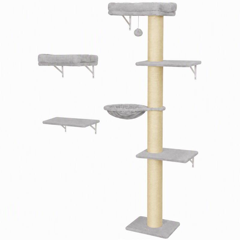 Kit mur d'escalade pour chat 3 pièces, éléments muraux avec poteau à griffer, plateformes et hamac pour félin - Image 1