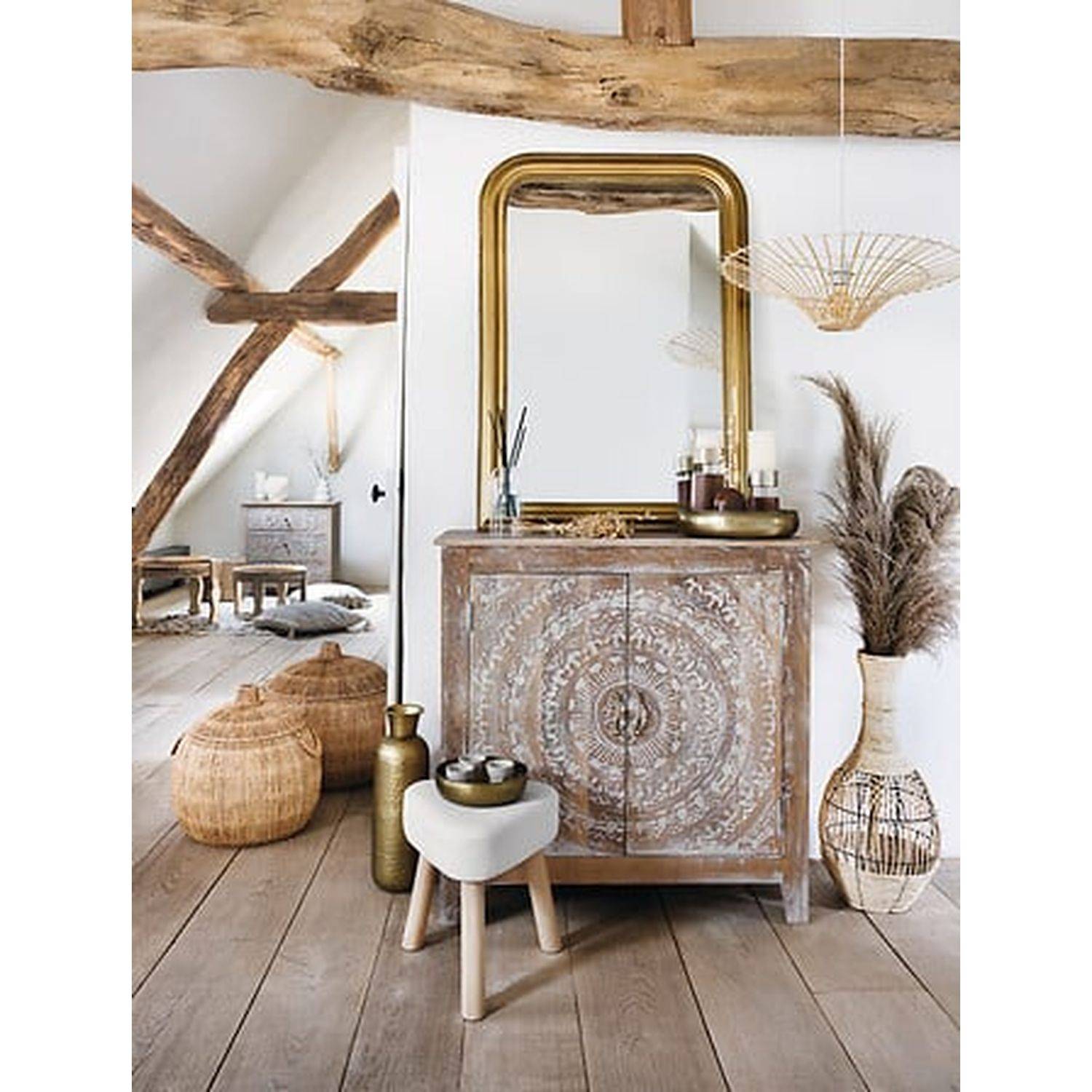 Grand Miroir mural en Bois doré et Verre 74  x 104 cm - Image 4