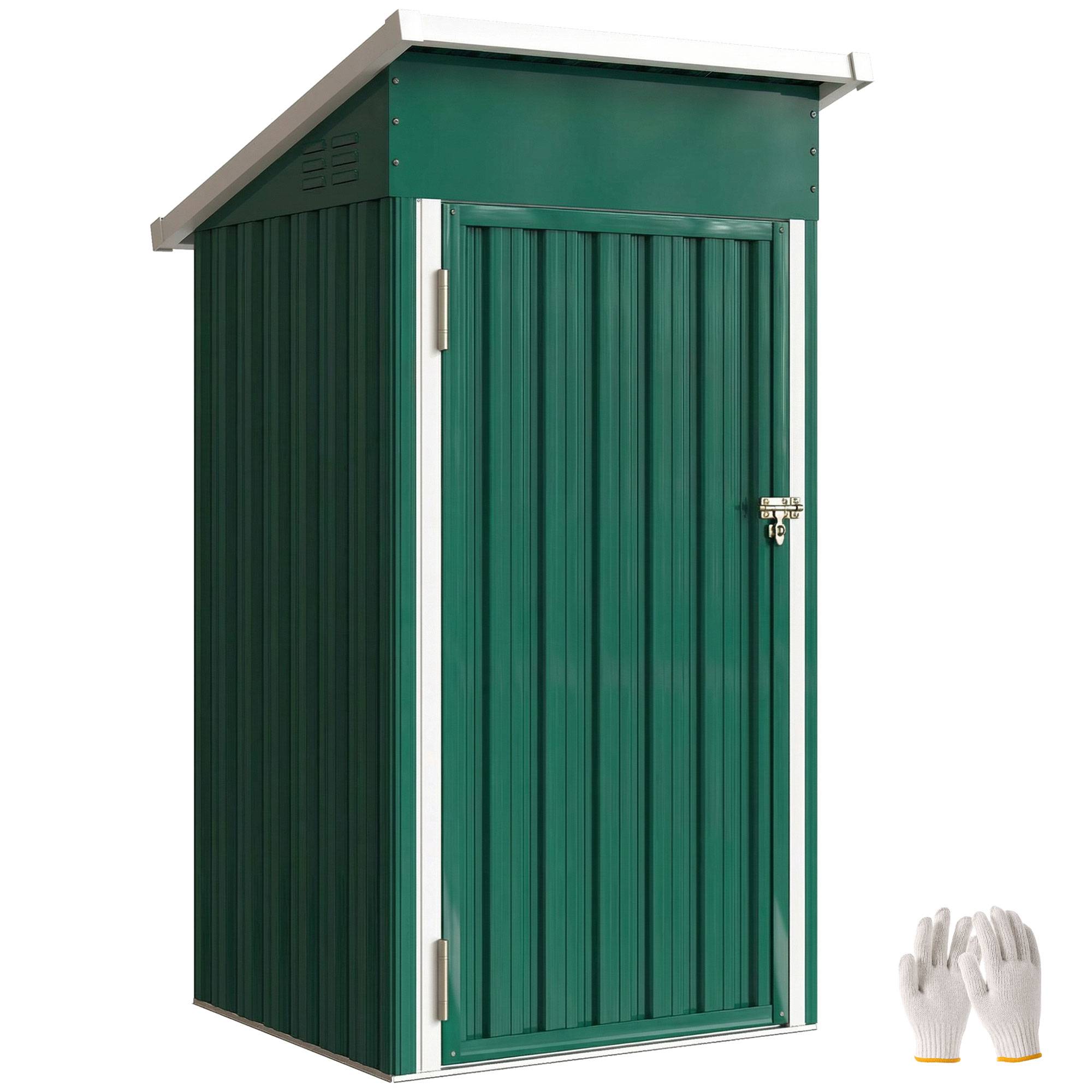 Abri de jardin extérieur en métal de 0,74 m² (107,5 x 91 x 185 cm) avec toit incliné, porte verrouillable et ventilation - Vert - Image 1