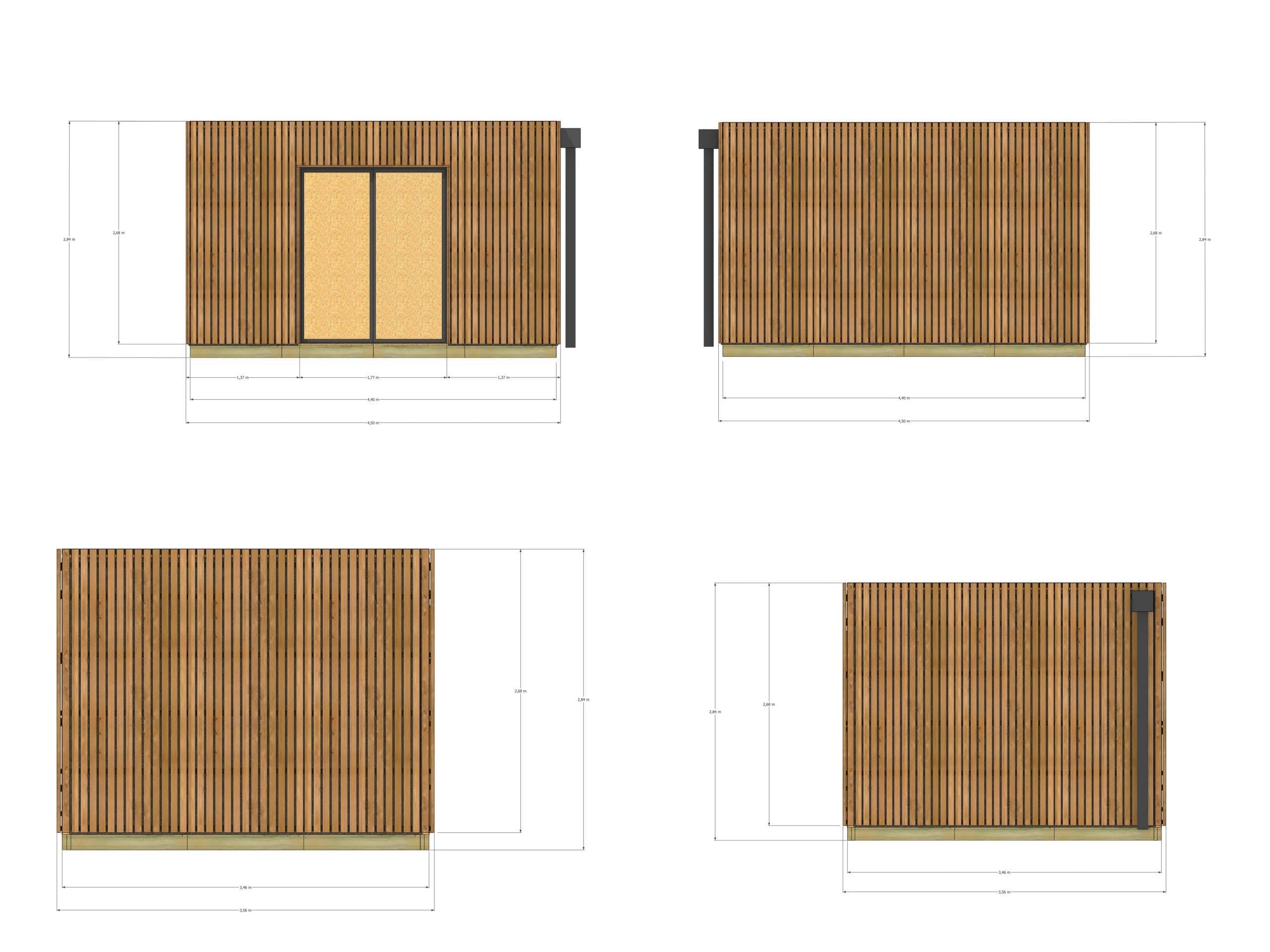 Sans Marque - Dépendance jardin sans permis en bois 4,4 x 3,5 x 2,7 m avec plancher isolé / menuiseries alu k-line - Imagen 4