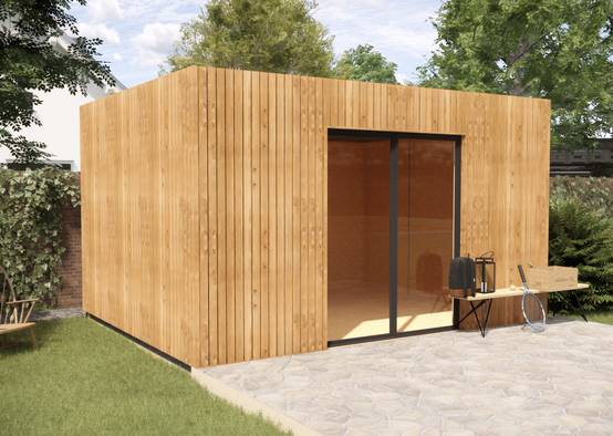 Sans Marque - Dépendance jardin sans permis en bois 4,4 x 3,5 x 2,7 m avec plancher isolé / menuiseries alu k-line - Image 1