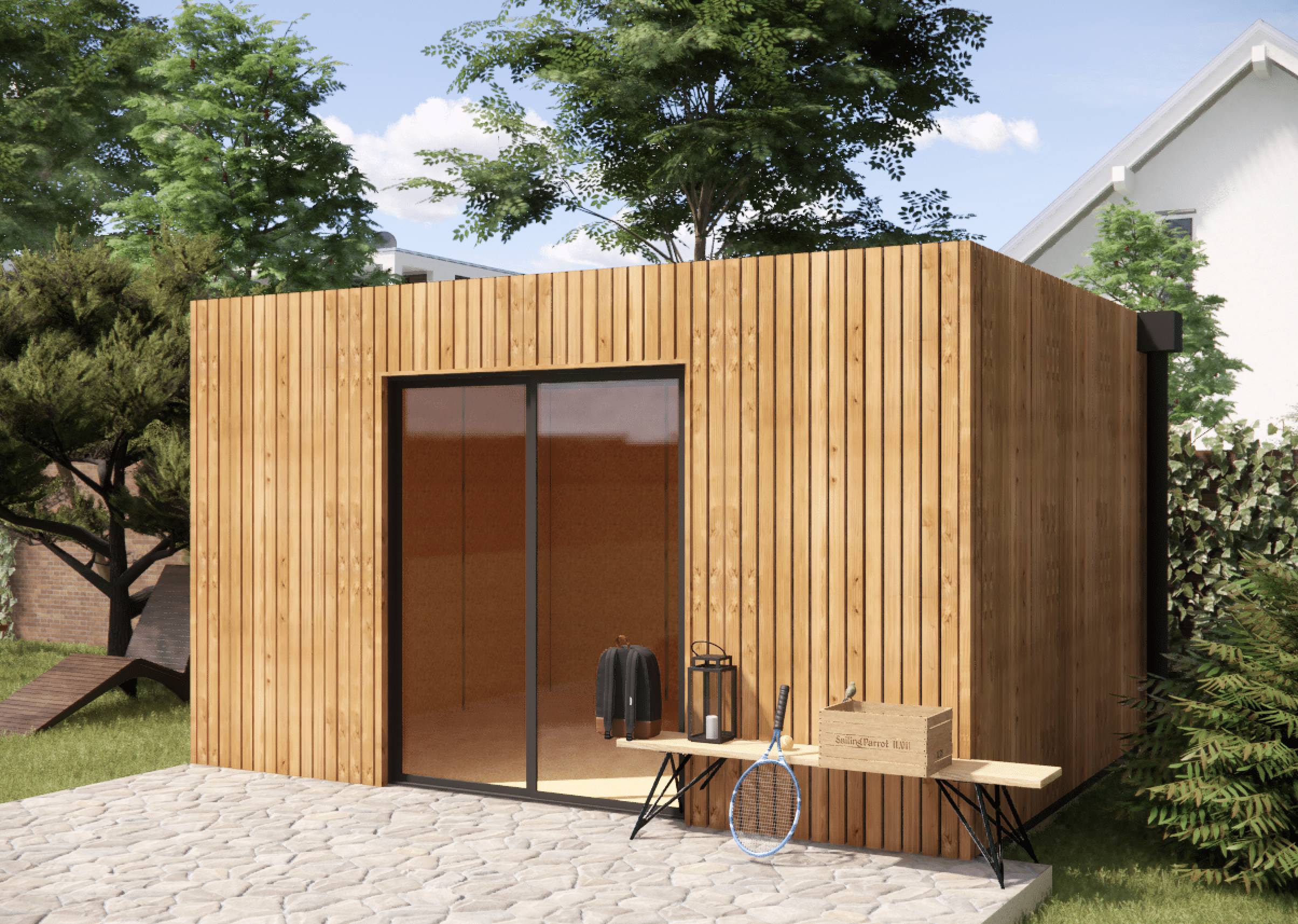 Sans Marque - Dépendance jardin sans permis en bois 4,4 x 3,5 x 2,7 m avec plancher isolé / menuiseries alu k-line - Image 6