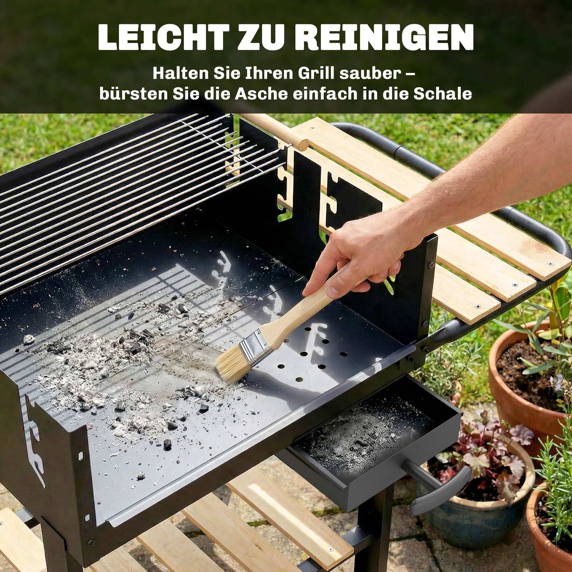 ComfortXL - Barbecue à charbon métal et pin 99,5 x 58 x 82 cm noir jardin grille réglable 4 hauteurs pour 10 personnes - Image 7