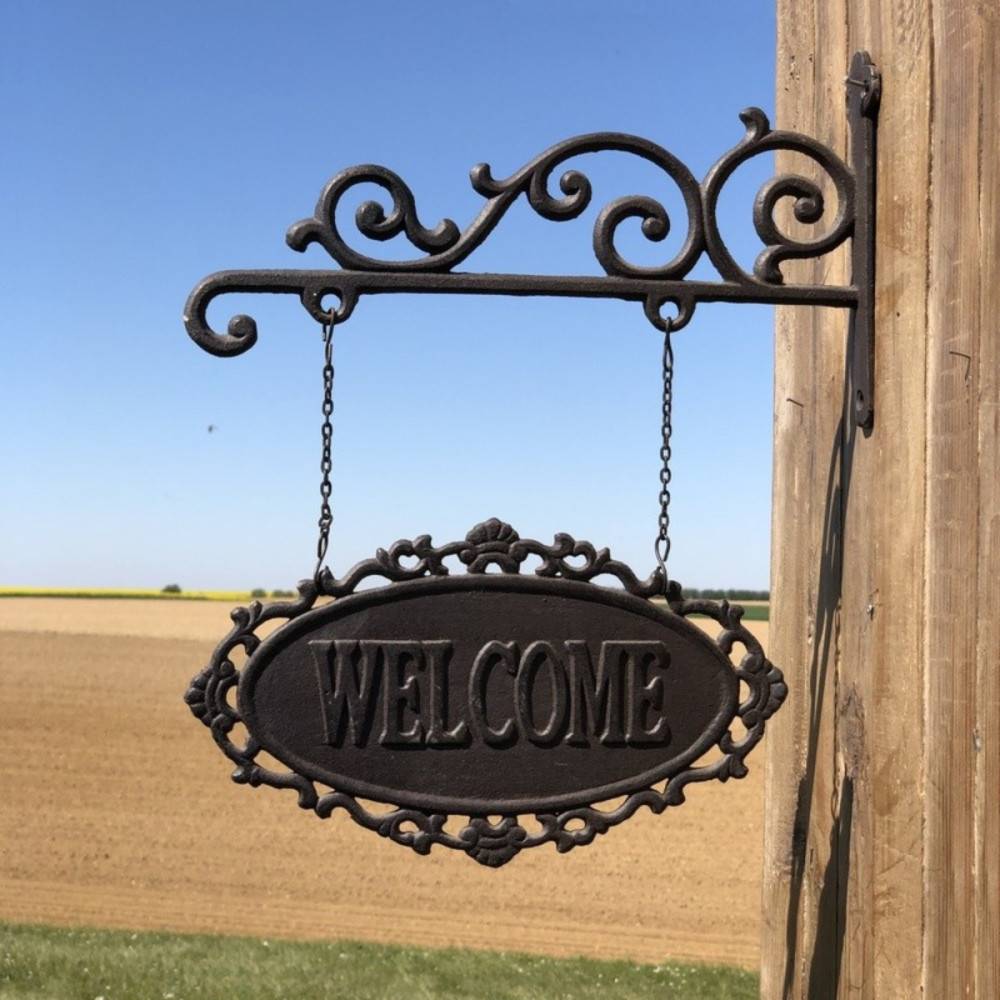 Enseigne plaque de porte welcome vintage décorative fonte marron 37cm Chemin de campagne - Imagen 2
