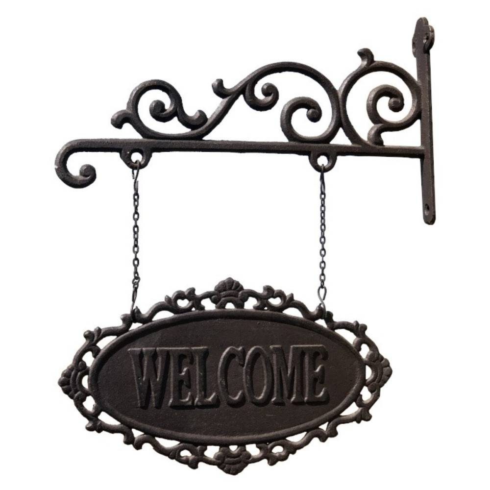 Enseigne plaque de porte welcome vintage décorative fonte marron 37cm Chemin de campagne - Imagen 1