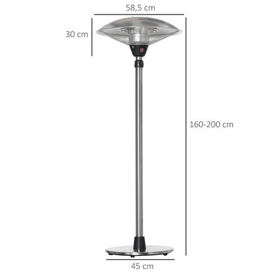 Parasol chauffant électrique infrarouge sans émission de CO₂, IP44, plusieurs puissances, hauteur réglable, acier inoxydable argenté - Image 5