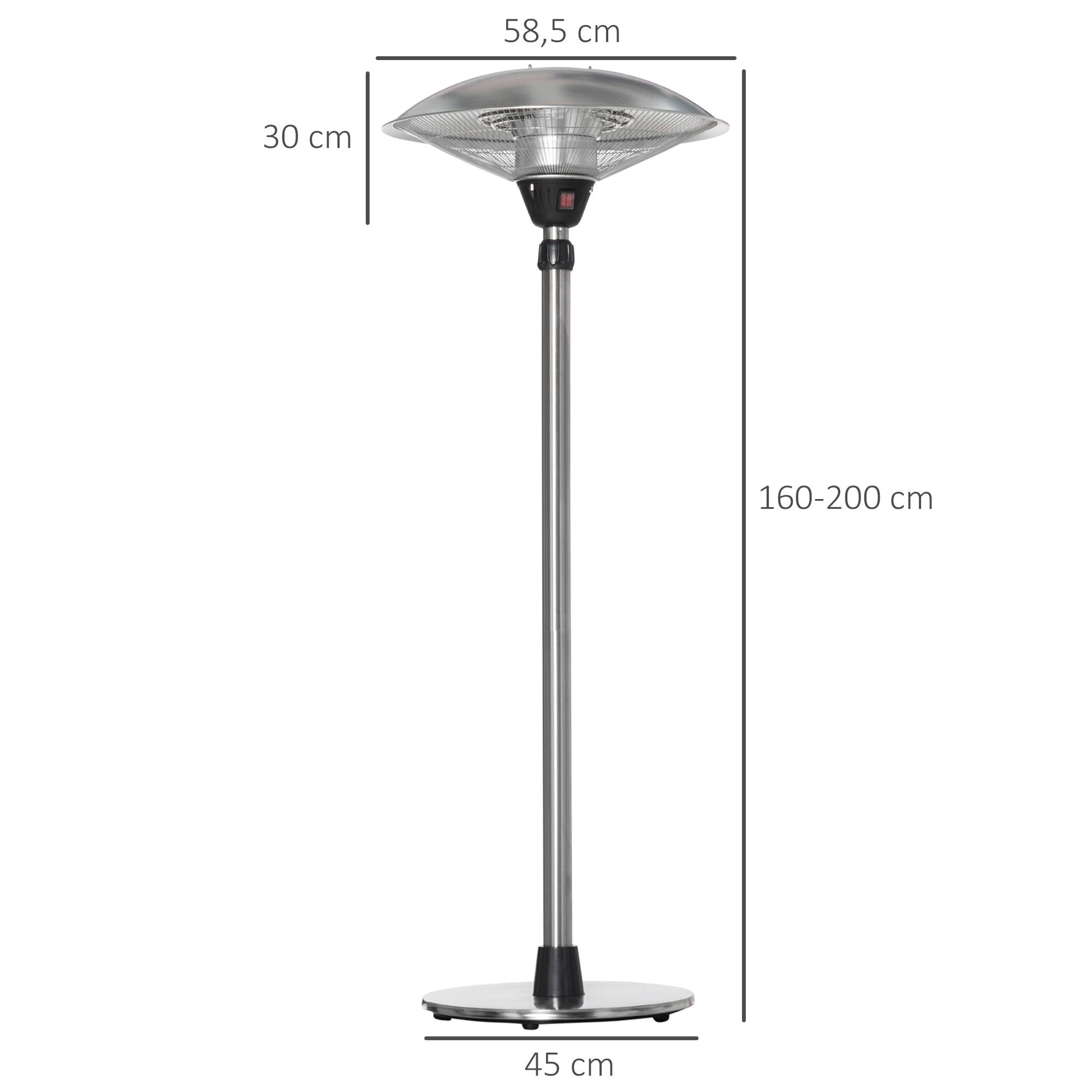 Parasol chauffant électrique infrarouge sans émission de CO₂, IP44, plusieurs puissances, hauteur réglable, acier inoxydable argenté - Image 5