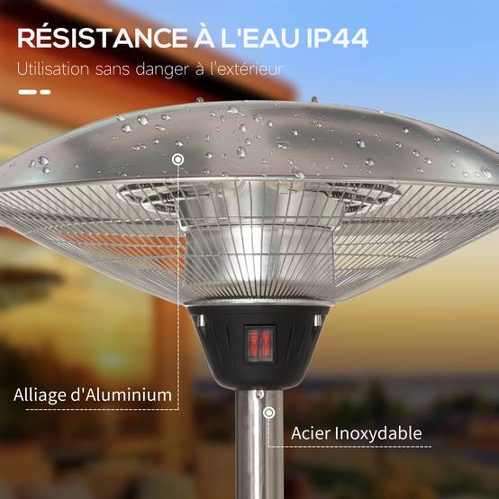 Parasol chauffant électrique infrarouge sans émission de CO₂, IP44, plusieurs puissances, hauteur réglable, acier inoxydable argenté - Image 9
