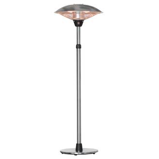 Parasol chauffant électrique infrarouge sans émission de CO₂, IP44, plusieurs puissances, hauteur réglable, acier inoxydable argenté