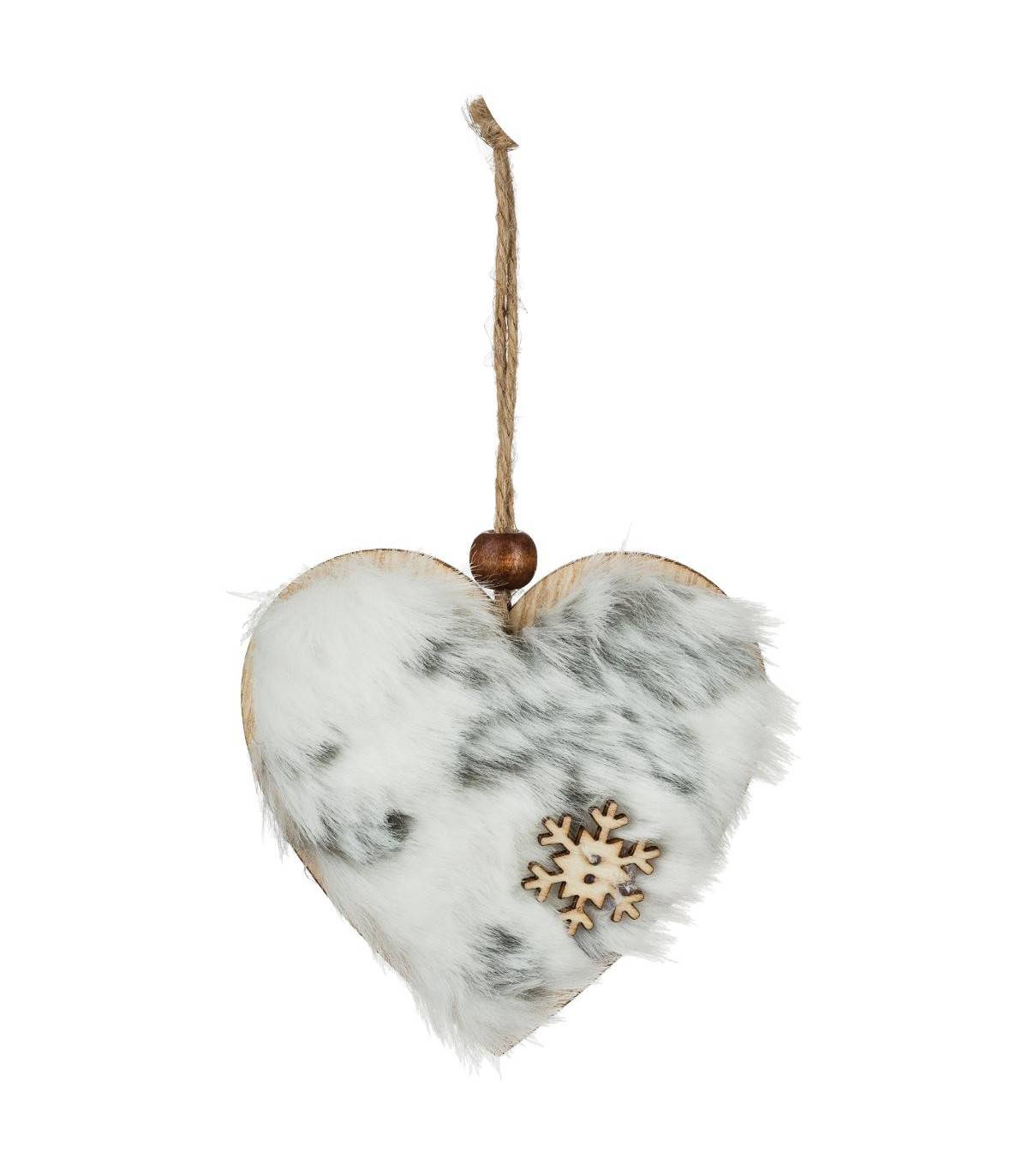 Déco de sapin Lot de 3 formes Coeur Etoile Sapin en Bois avec Fourrure et Flocon - Image 4