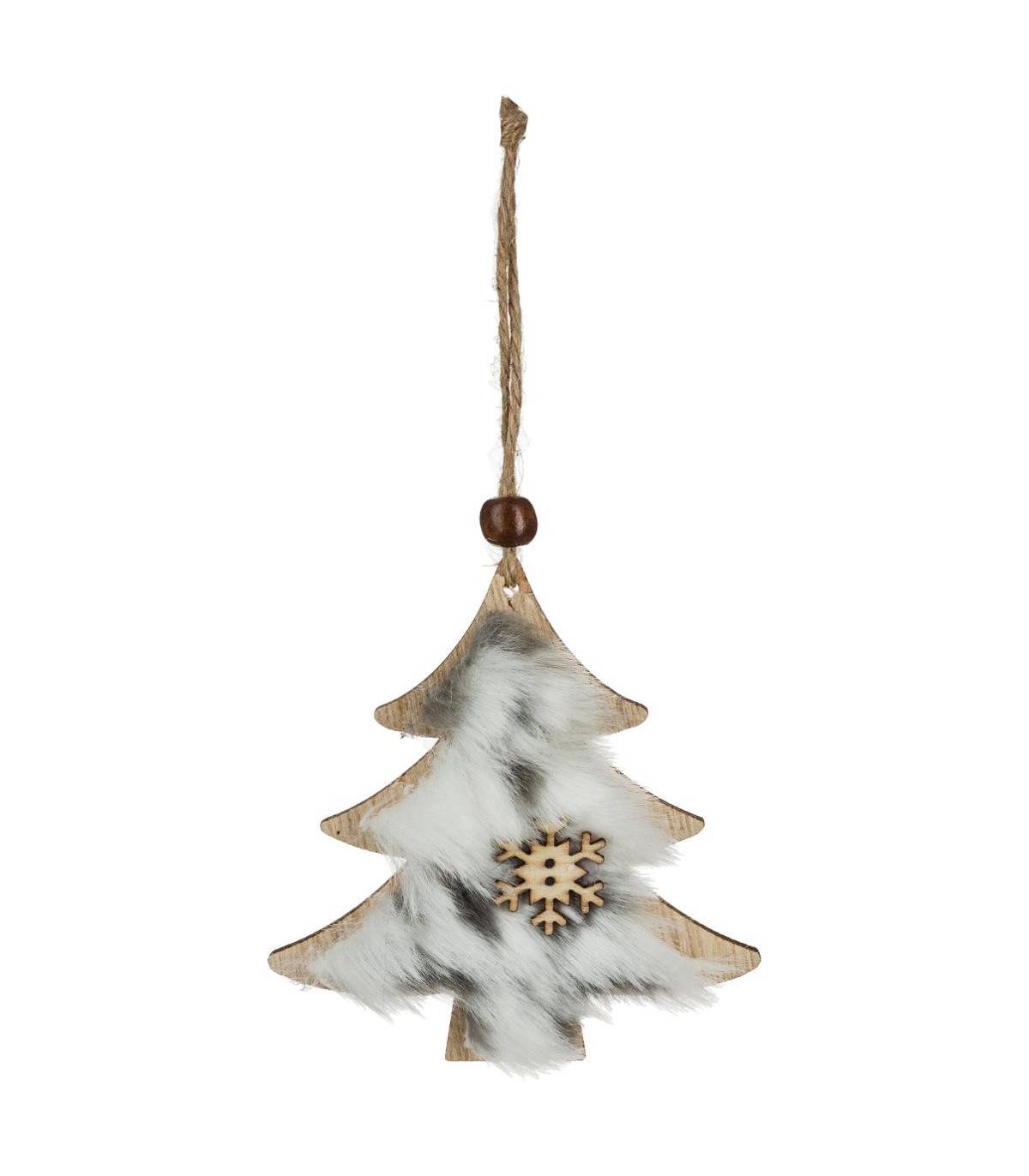 Déco de sapin Lot de 3 formes Coeur Etoile Sapin en Bois avec Fourrure et Flocon - Image 2