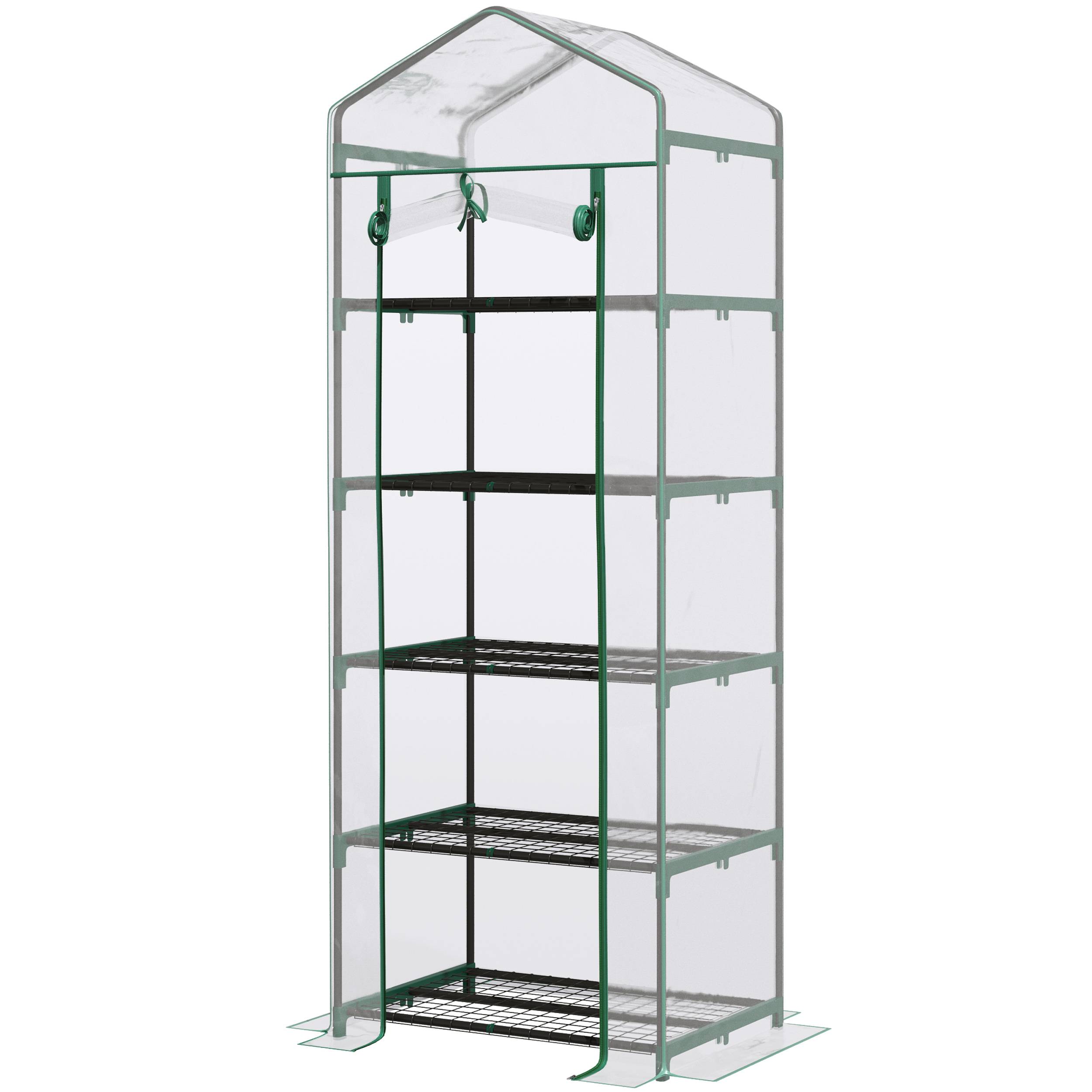 Serre d'extérieur avec étagères à 5 niveaux, porte zippée et structure en acier, 69 x 49 x 193 cm, transparente - Image 2