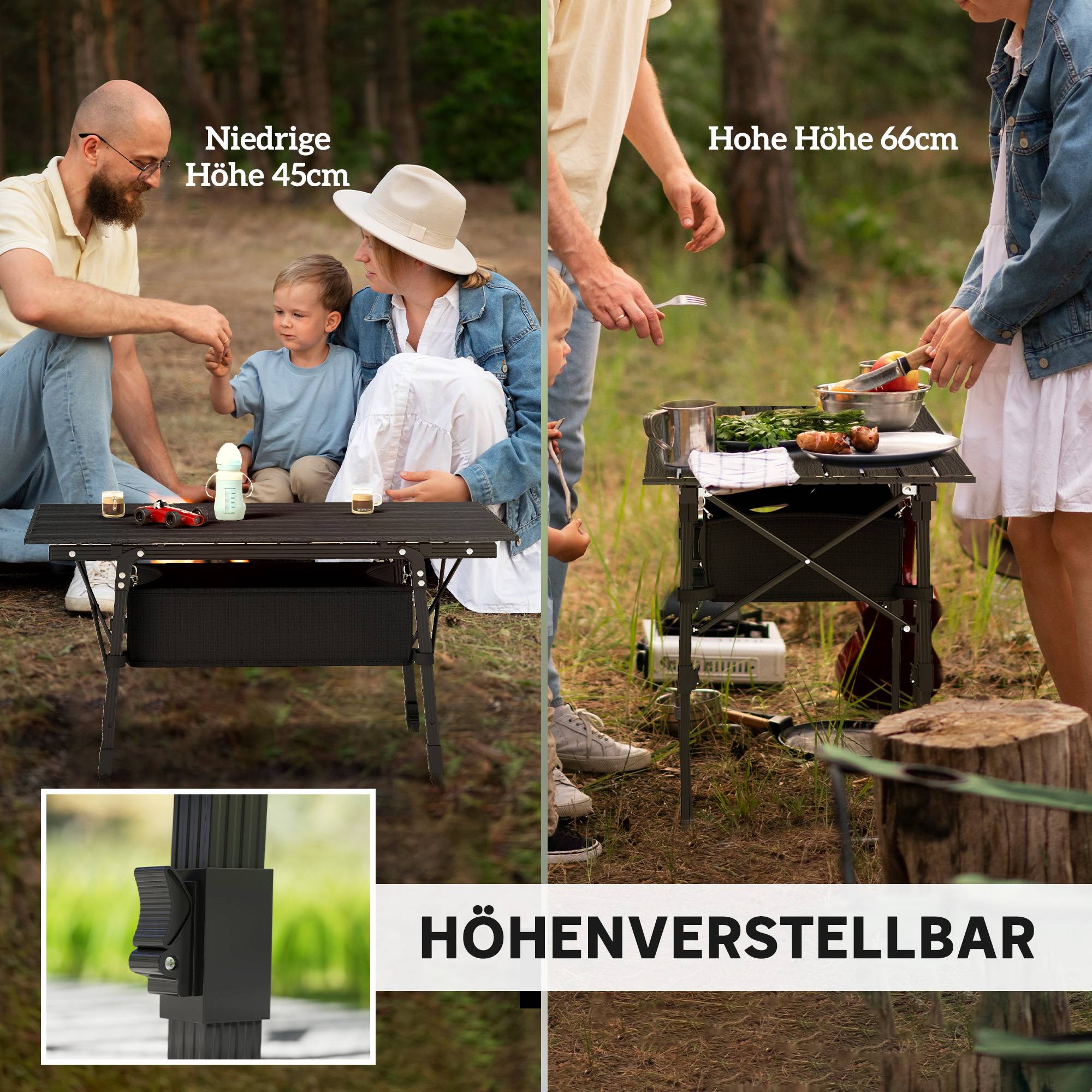 Table de camping pliante aluminium pique-nique jardin hauteur réglable panier 90x55x66cm noir - ComfortXL Outdoor Living - Image 5