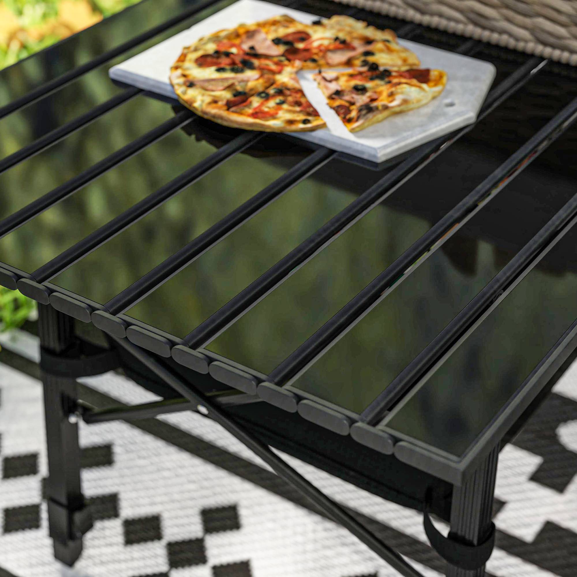 Table de camping pliante aluminium pique-nique jardin hauteur réglable panier 90x55x66cm noir - ComfortXL Outdoor Living - Image 7