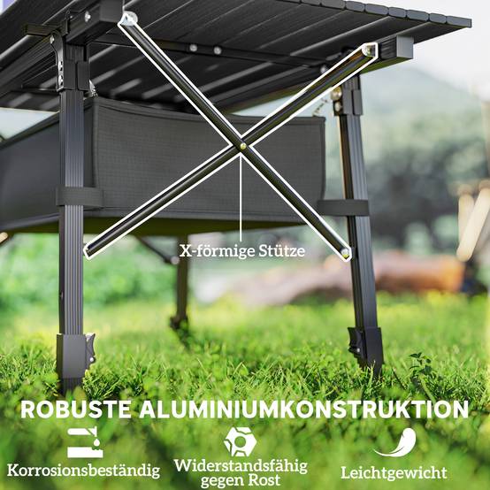 Table de camping pliante aluminium pique-nique jardin hauteur réglable panier 90x55x66cm noir - ComfortXL Outdoor Living - Image 6