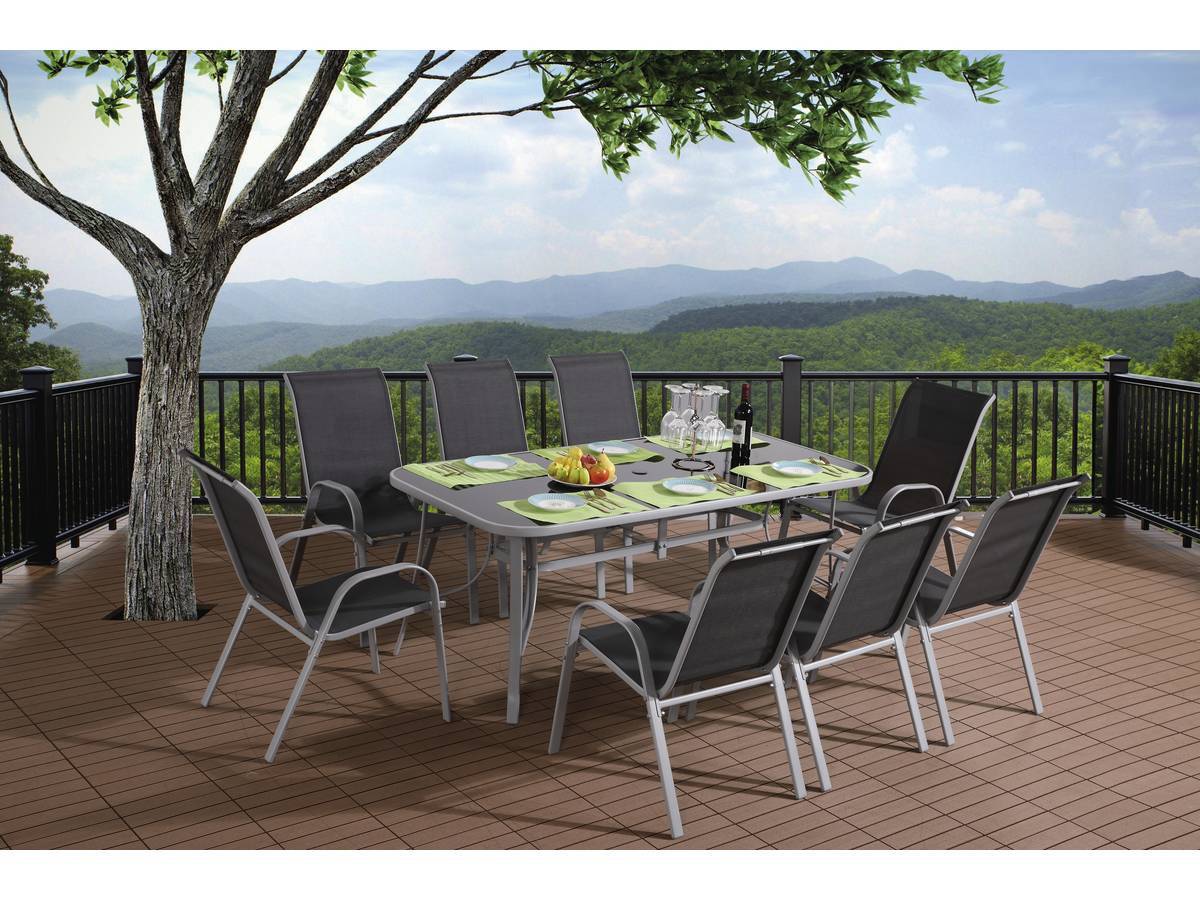 Habitat Et Jardin - Table Et Chaises De Jardin En Textilène "cordoba Xl 180" - Phoenix - 8 Places - Gris Foncé -habitat Et Jardin - Imagen 2