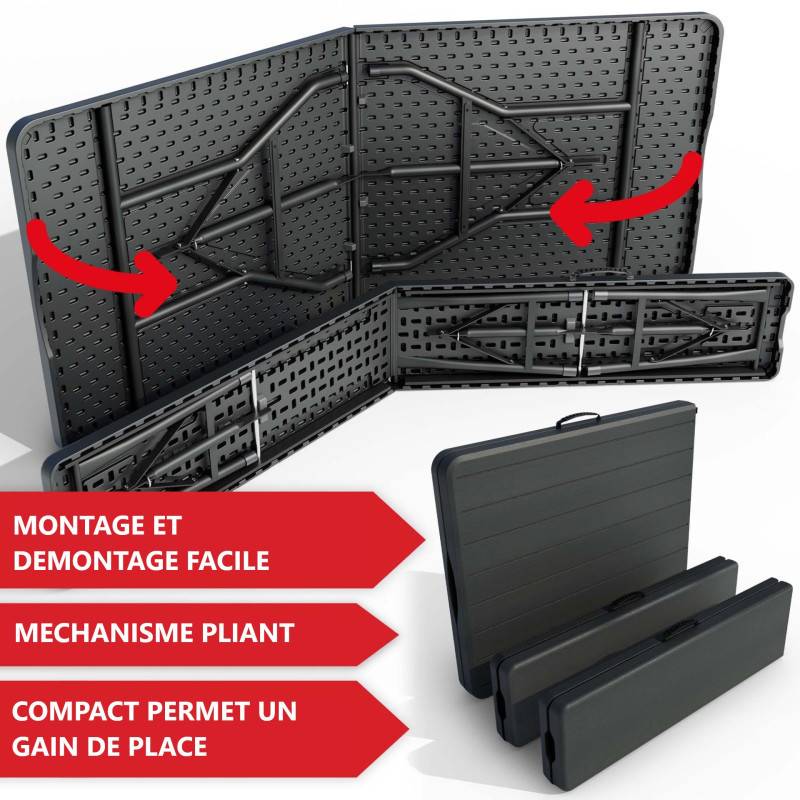BB Loisir - Table de camping table de jardin pliante 180x74x74cm aspect bois avec 2 bancs - Image 4