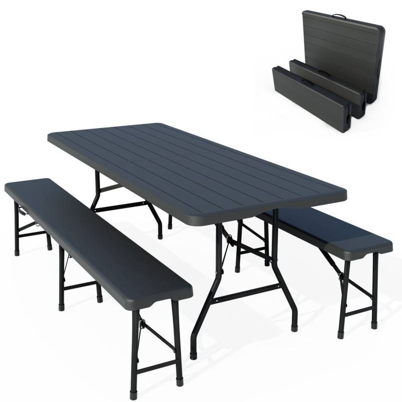 BB Loisir - Table de camping table de jardin pliante 180x74x74cm aspect bois avec 2 bancs