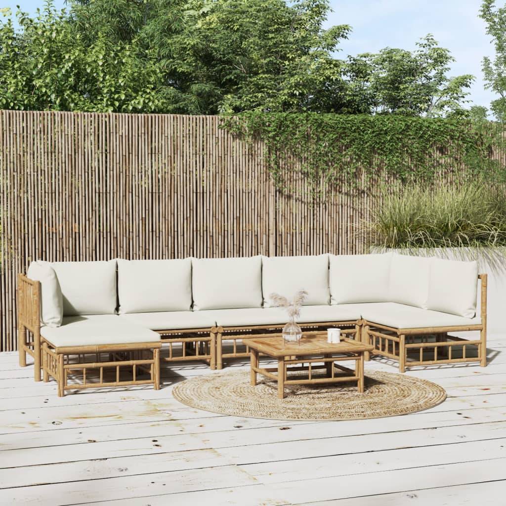 Vidaxl - Salon de jardin 8 pcs avec coussins blanc crème bambou vidaXL 3155206 - Imagen 1
