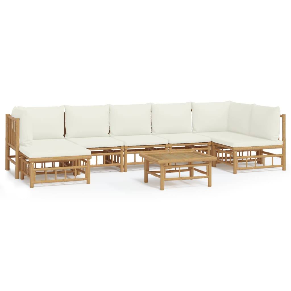 Vidaxl - Salon de jardin 8 pcs avec coussins blanc crème bambou vidaXL 3155206 - Imagen 2