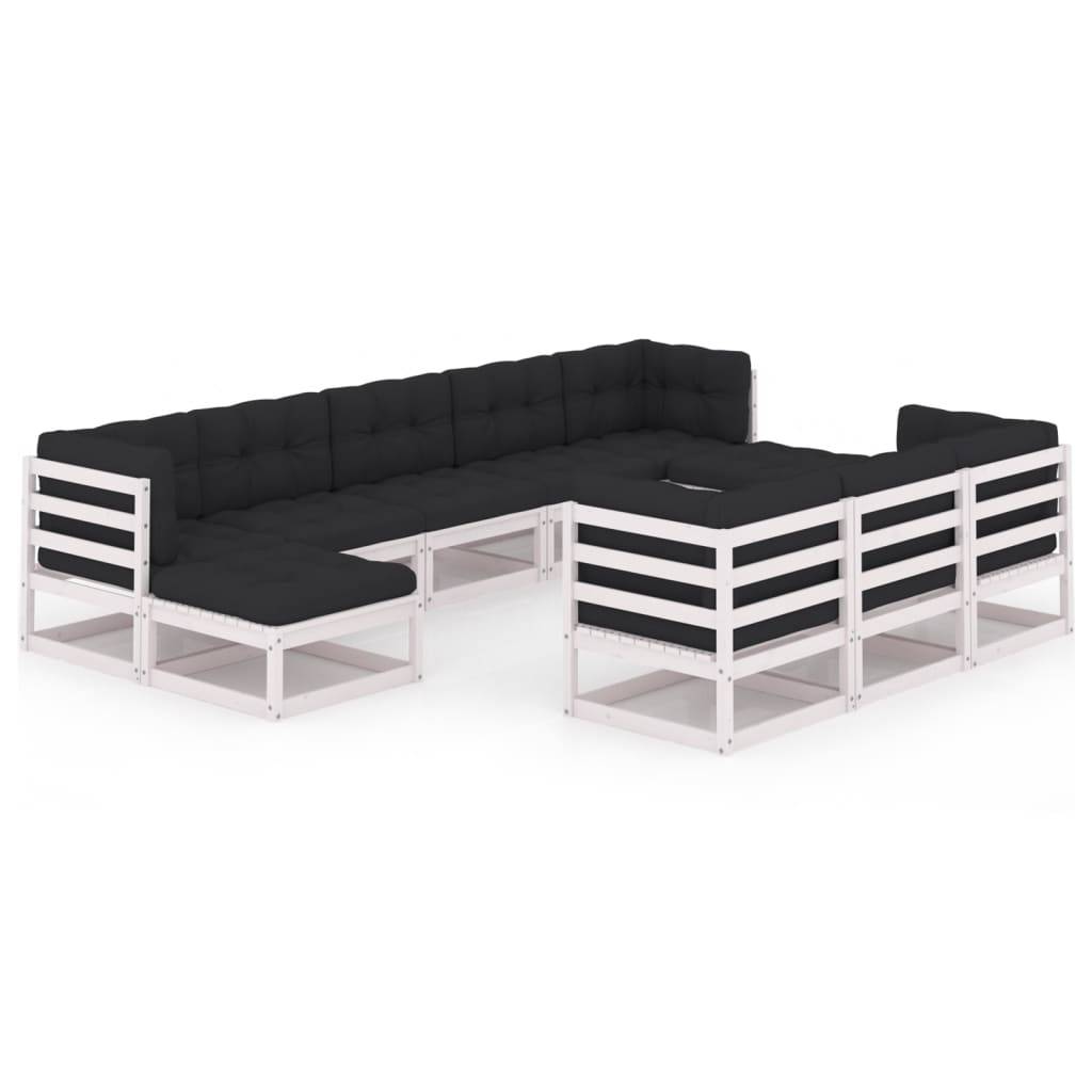 Helloshop26 - Salon de jardin meuble d'extérieur ensemble de mobilier 10 pièces avec coussins blanc bois de pin massif - Imagen 1