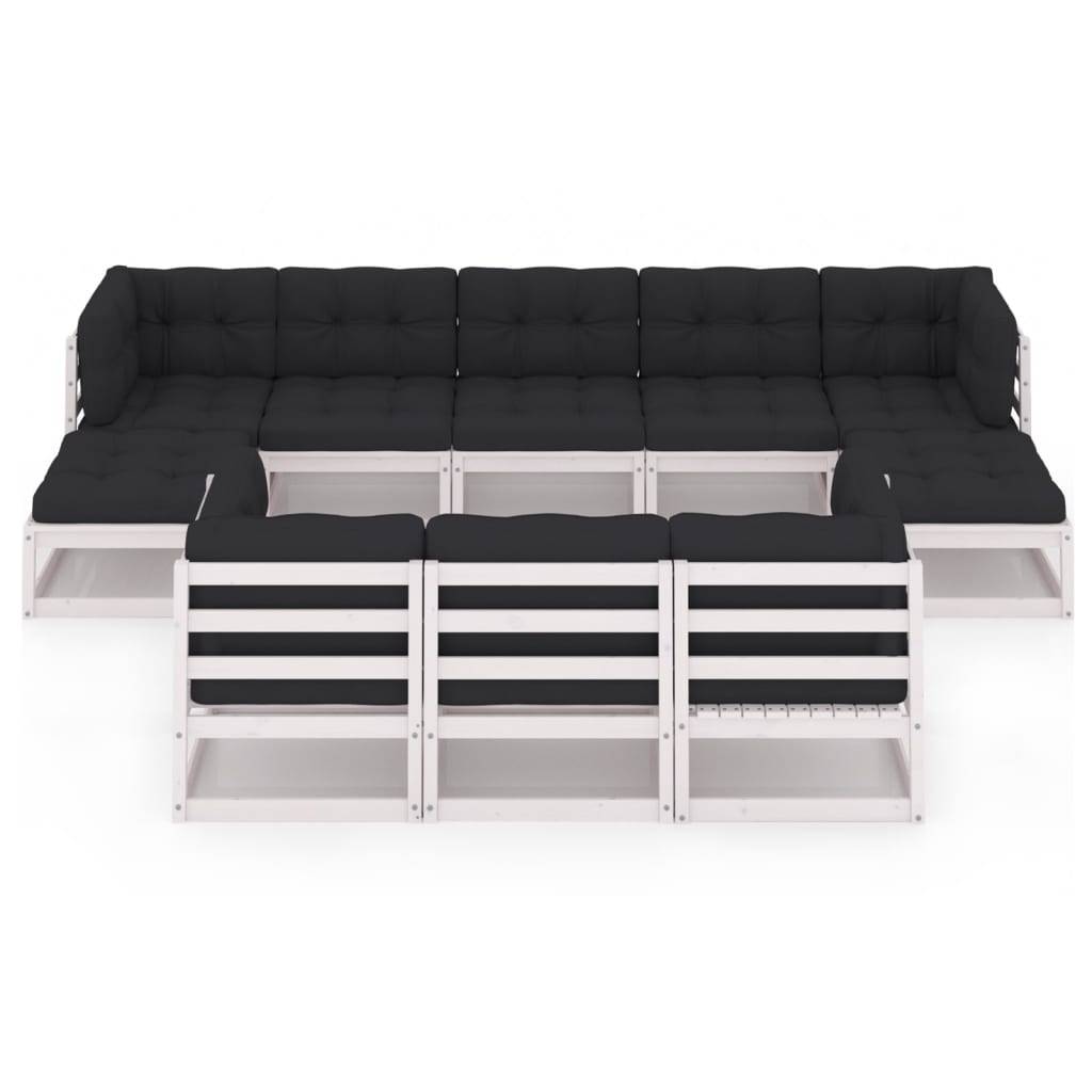 Helloshop26 - Salon de jardin meuble d'extérieur ensemble de mobilier 10 pièces avec coussins blanc bois de pin massif - Imagen 2