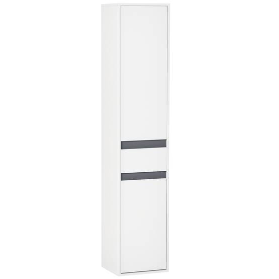 Colonne salle de bain avec 2 placards 3 étagères et tiroir, meuble rangement vertical bois blanc moderne - Image 1