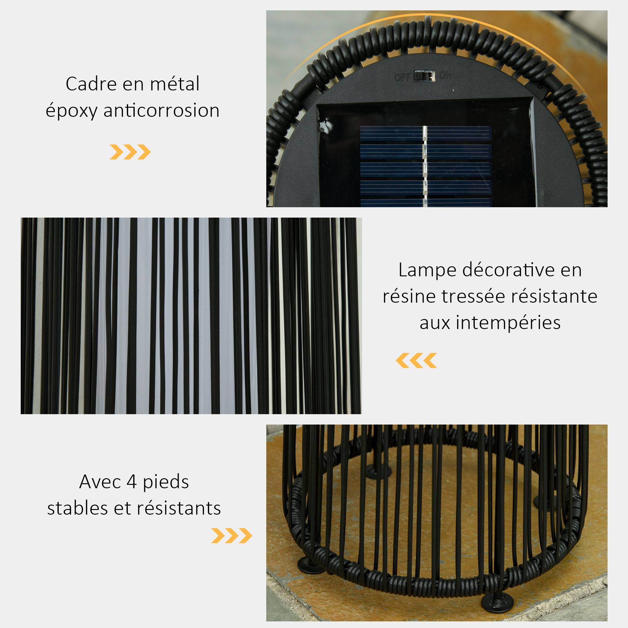 Lampadaire de jardin LED résine tressée noir 21.5 x 21.5 x 61 cm - PANGIVO - Image 8