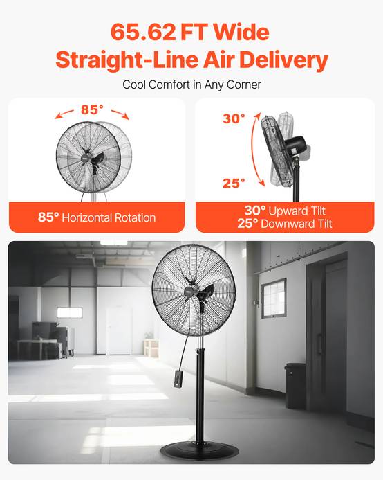 VEVOR Ventilateur pied industriel 600 mm, 6800 CFM, oscillant 85°. - Image 4