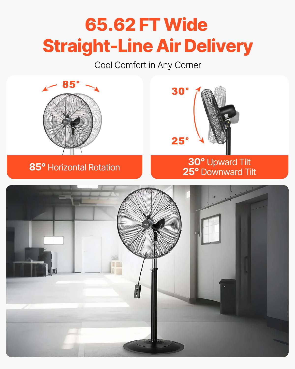 VEVOR Ventilateur pied industriel 600 mm, 6800 CFM, oscillant 85°. - Image 4
