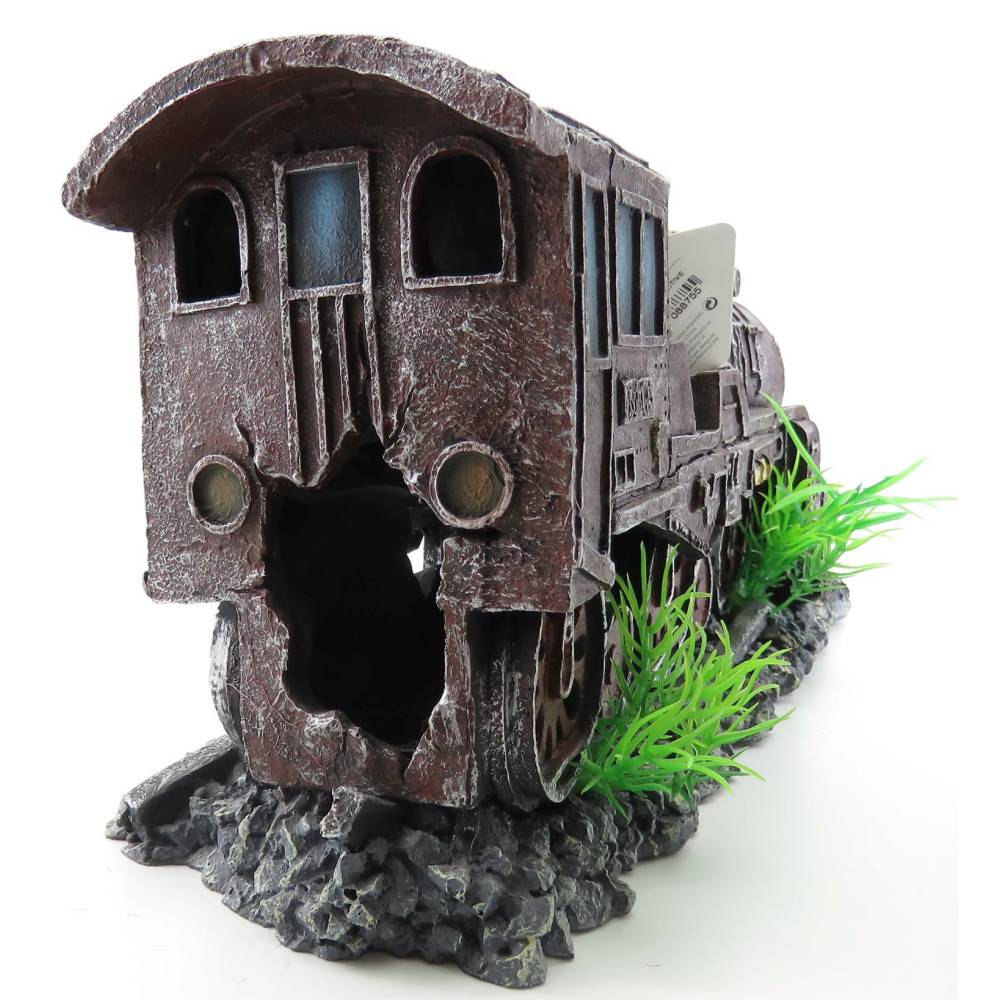 Locomotive rouge HEKTOR.  35 x 10 x 15 cm. décoration aquarium. - Imagen 4