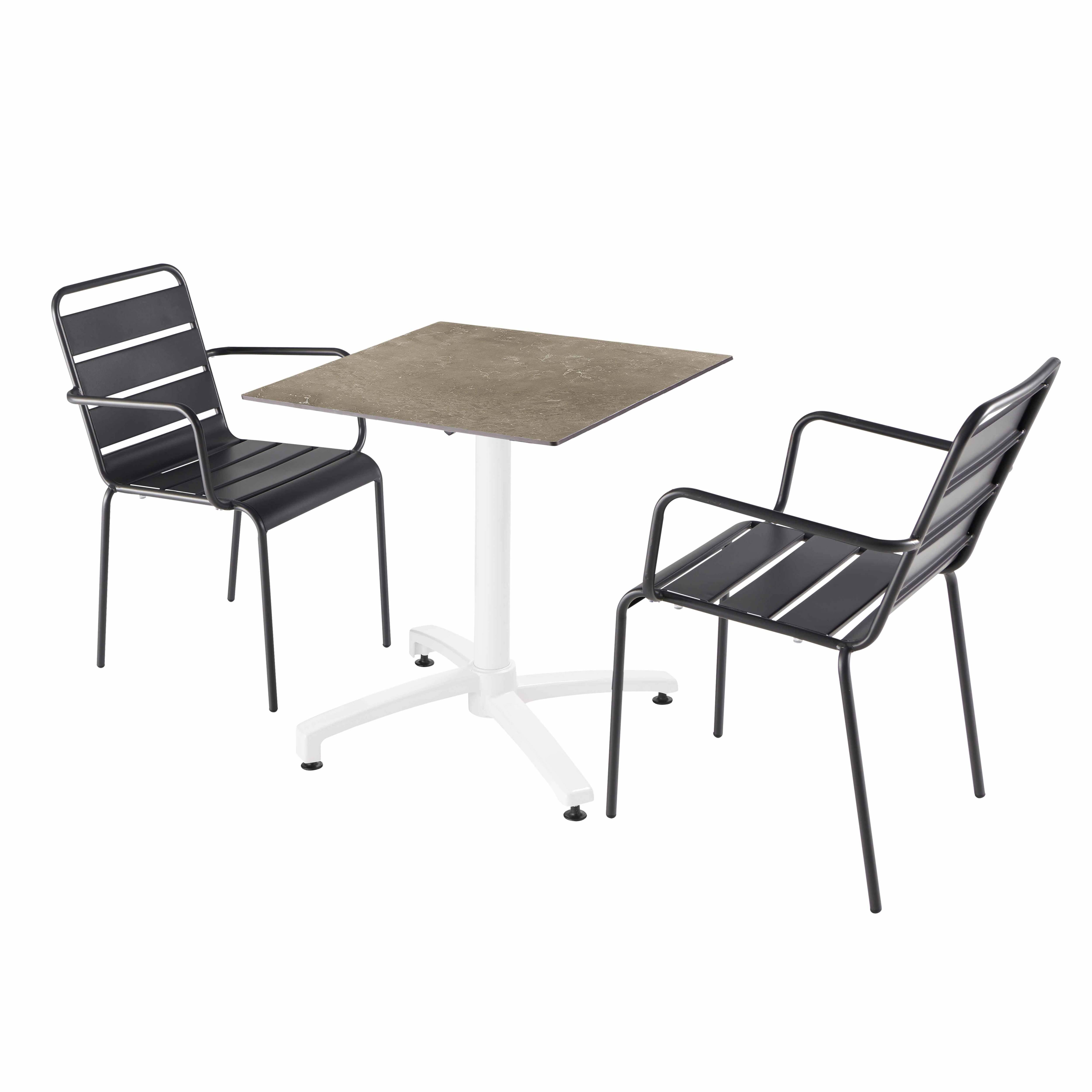 Oviala - Ensemble table de terrasse stratifié marbre Beige et 2 fauteuils gris - Oviala - Imagen 1